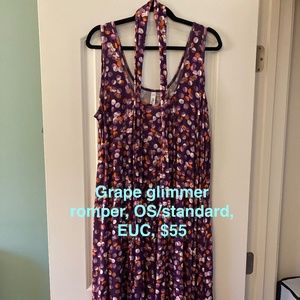 Latched Mama grape glimmer printed nursing romper, standard EUC